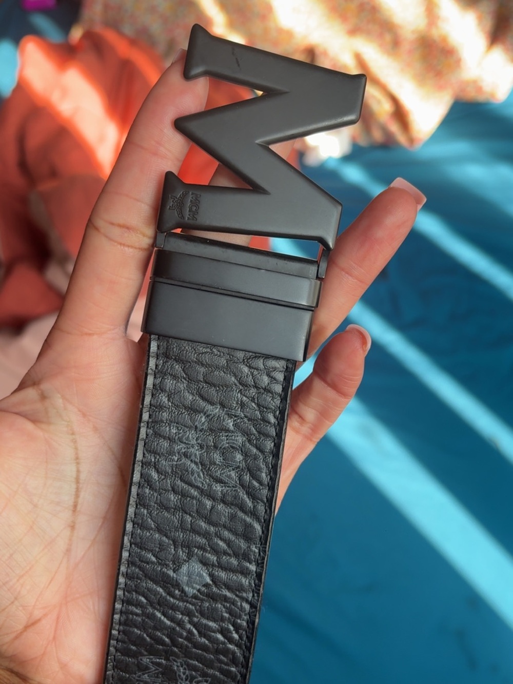MCM Black Leather Belt with Black 'M' Buckle